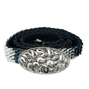 Vintage Women's Silver Tone Stretch Metal Metallic Waist Belt Size Small